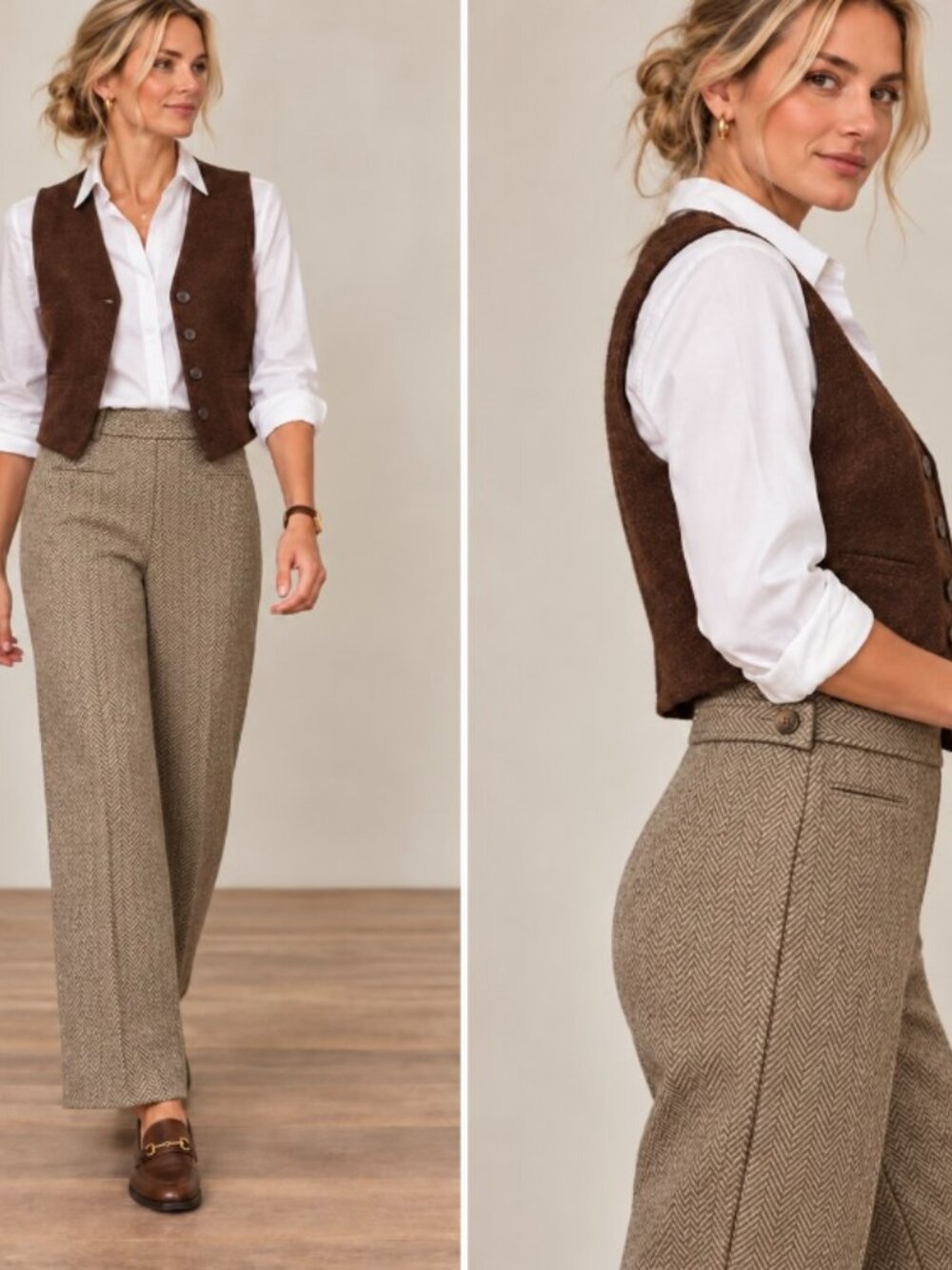Banana Republic herringbone tweed brown/tweed pants size 0p tailored wool